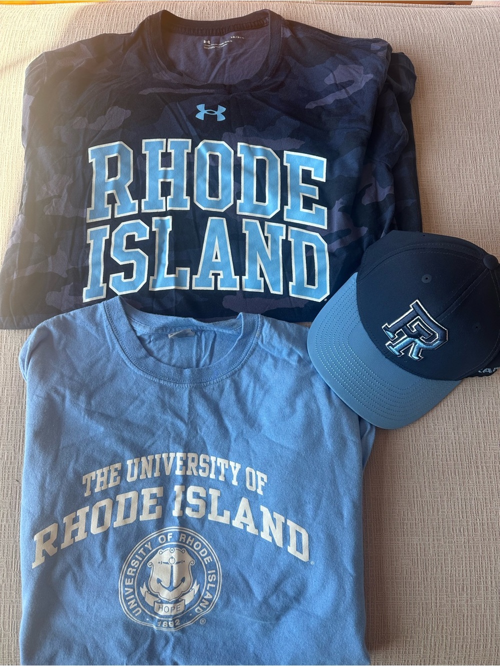 Under Armour Navy Camo "Rhode Island" Short Sleeve Tee with Gildan Tee and Cap